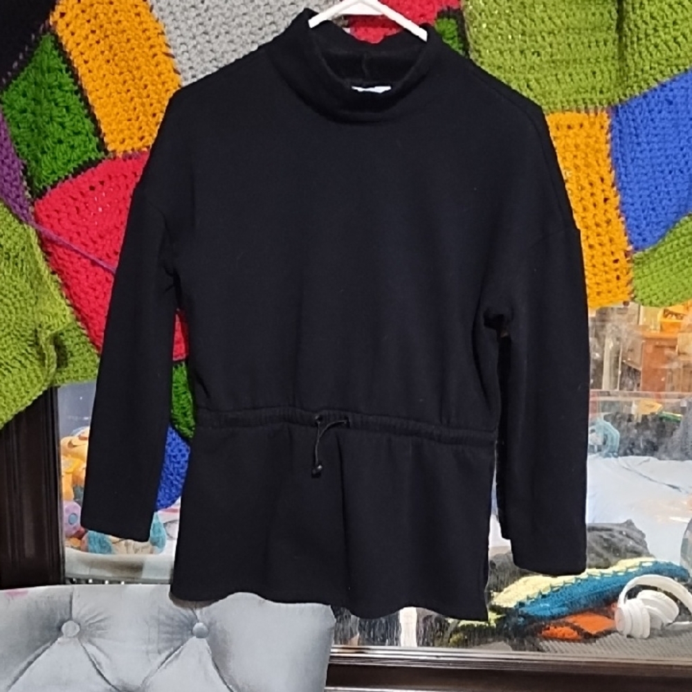 Liz Claiborne Black Scrunch Waist Sweater Sz PS Petite Small Long Sleeve Cold